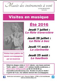 Visite en musique : la flûte traversière. Le jeudi 7 juillet 2016 à La Couture-Boussey. Eure.  14H30
